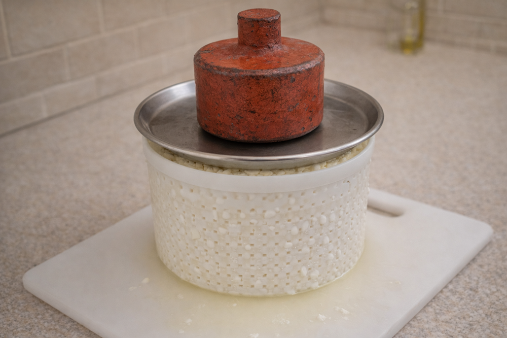 форма под прессом, сверху гнёт 1–2 кг